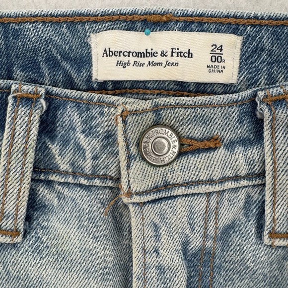 Abercrombie & Fitch High Rise Mom Jeans Womens 00 / 24 Patch 2 Tone Blue Denim - Picture 3 of 7